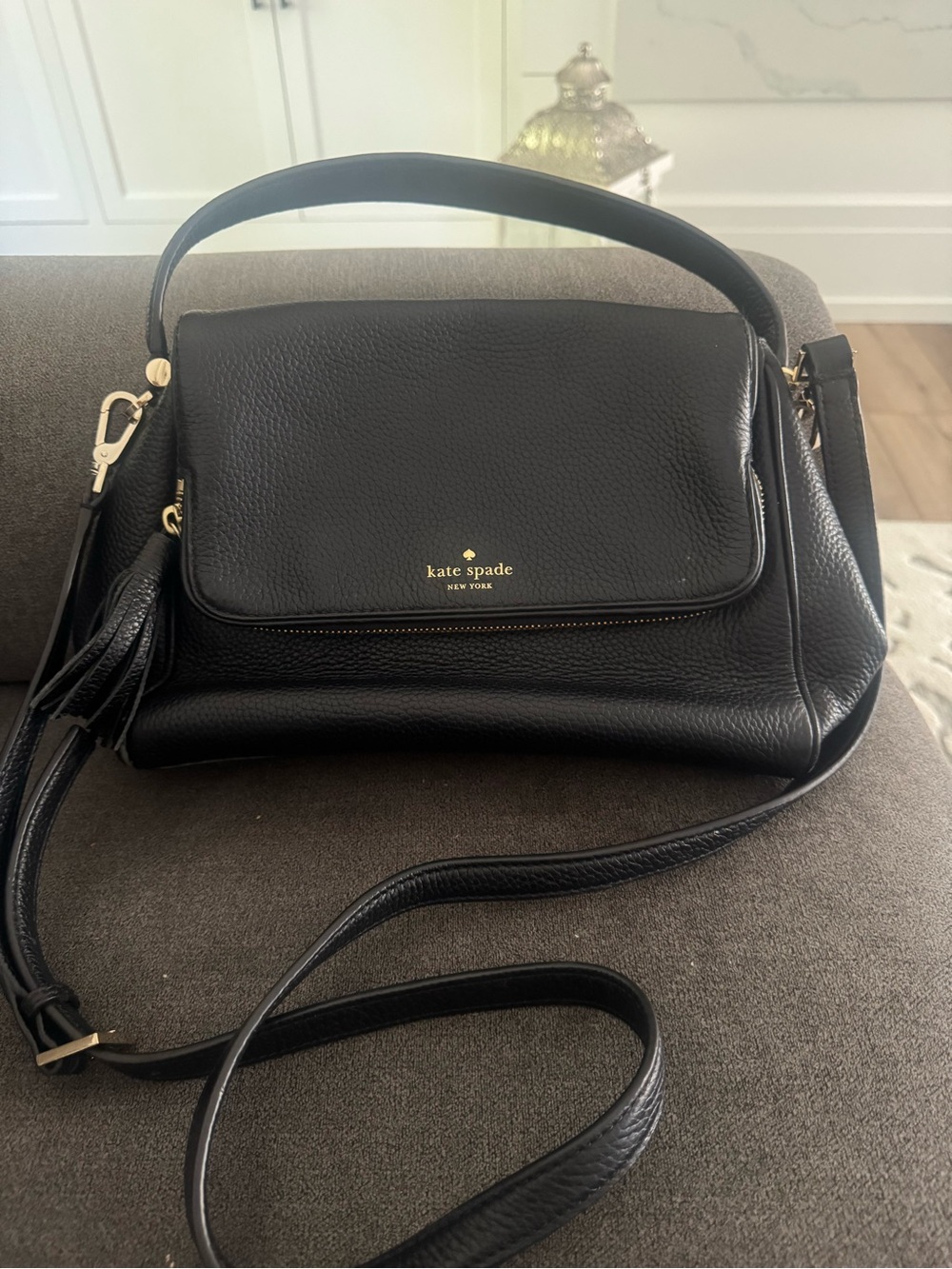 kate spade Black Leather Shoulder Bag with Gold Hardware